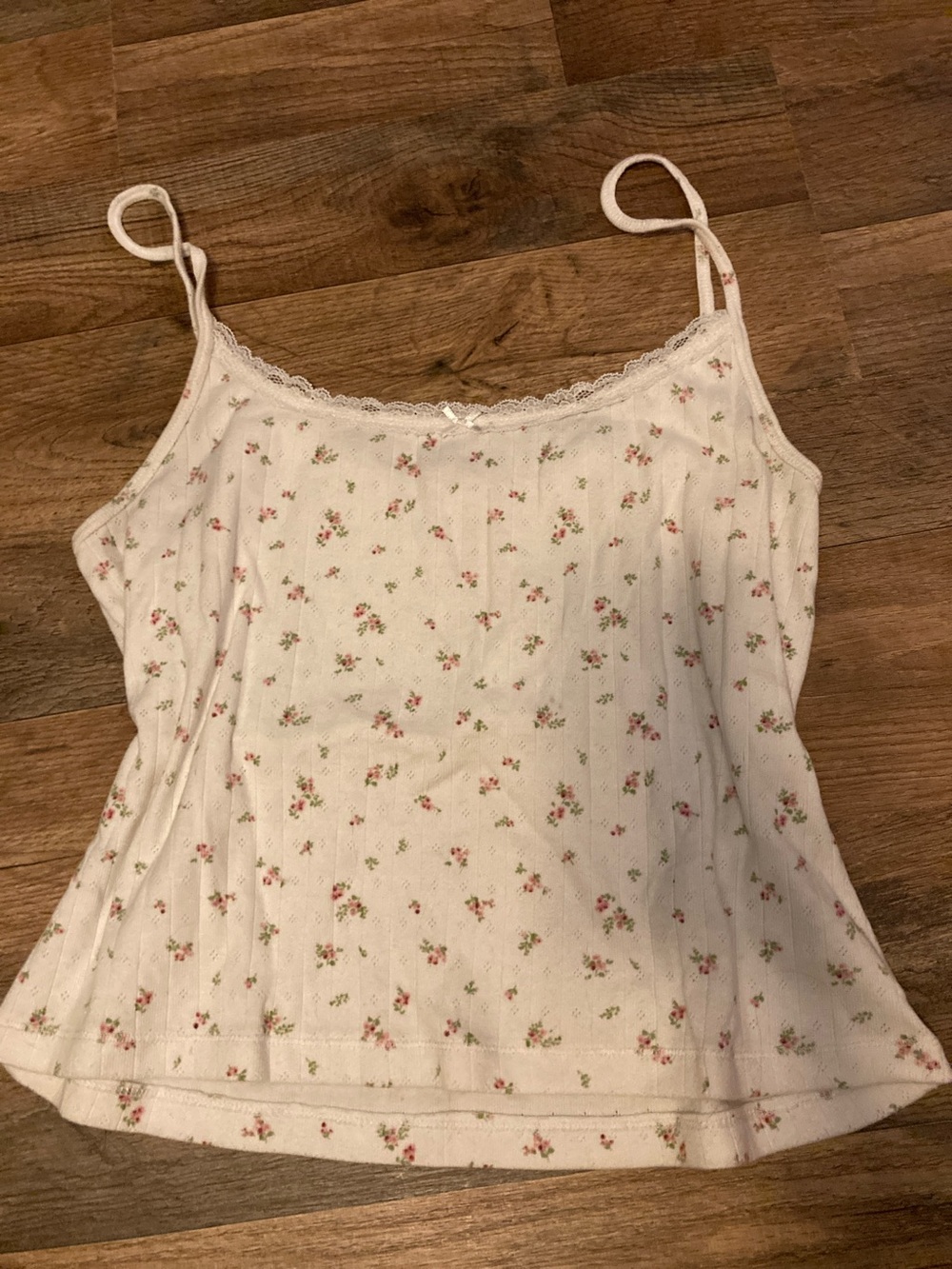 Aeropostale White Floral Lace-Trim Camisole
